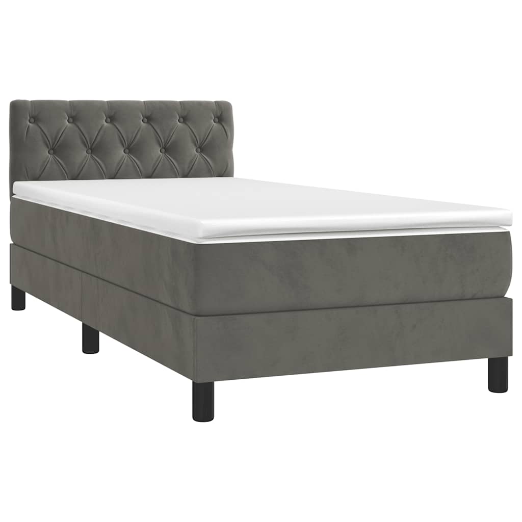 sötétszürke bársony rugós és LED-es ágy matraccal 80 x 200 cm