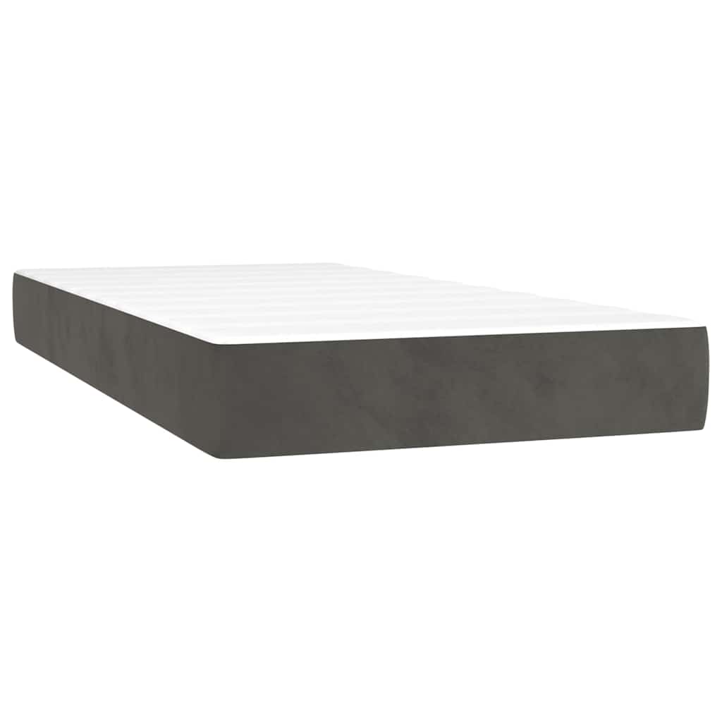 sötétszürke bársony rugós és LED-es ágy matraccal 80 x 200 cm
