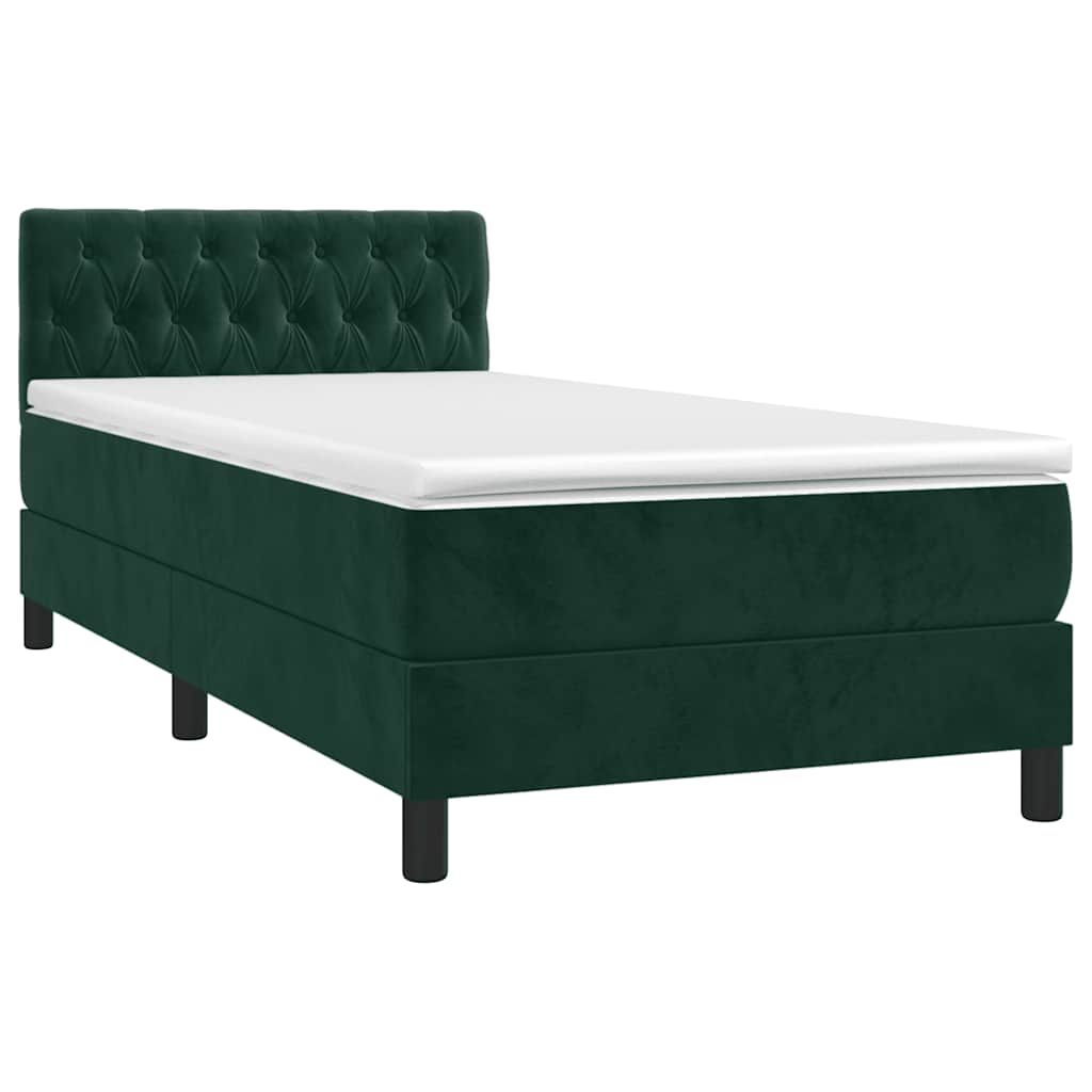 sötétzöld bársony rugós és LED-es ágy matraccal 80 x 200 cm