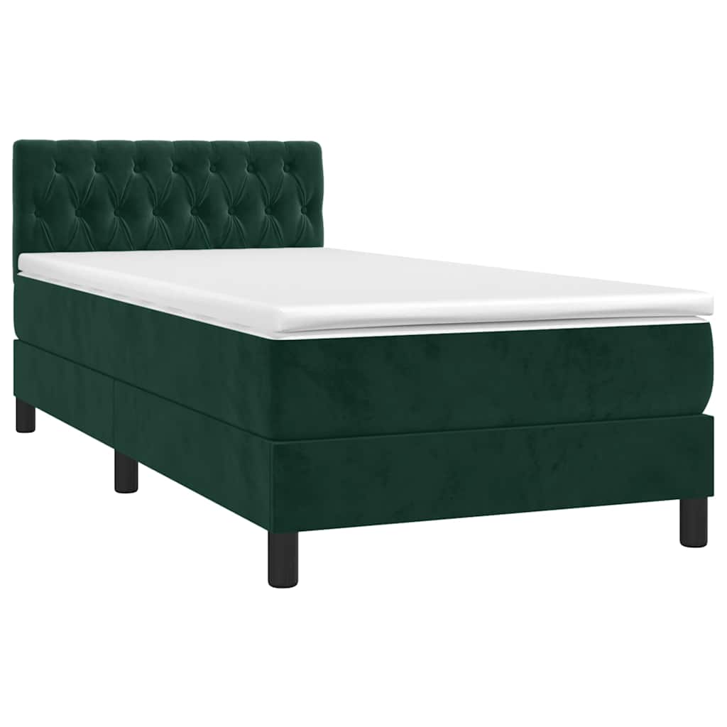 sötétzöld bársony rugós és LED-es ágy matraccal 90x190 cm