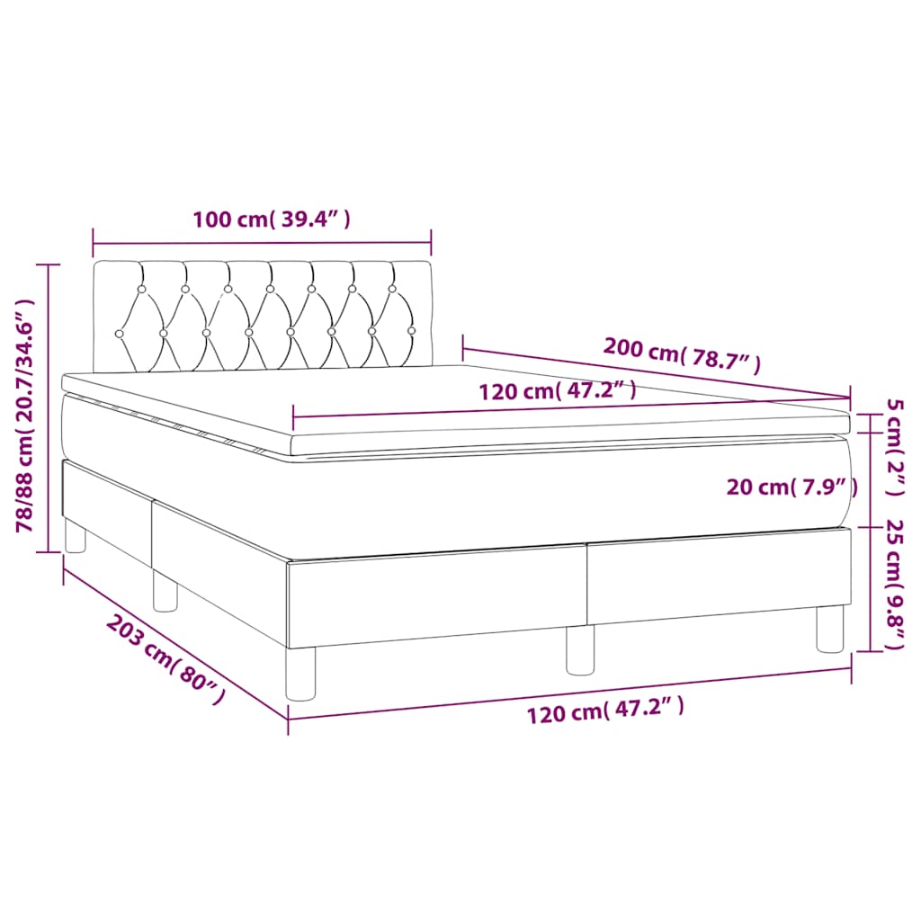 sötétzöld bársony rugós és LED-es ágy matraccal 120x200 cm