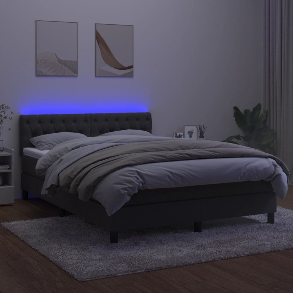 sötétszürke bársony rugós és LED-es ágy matraccal 140x190 cm