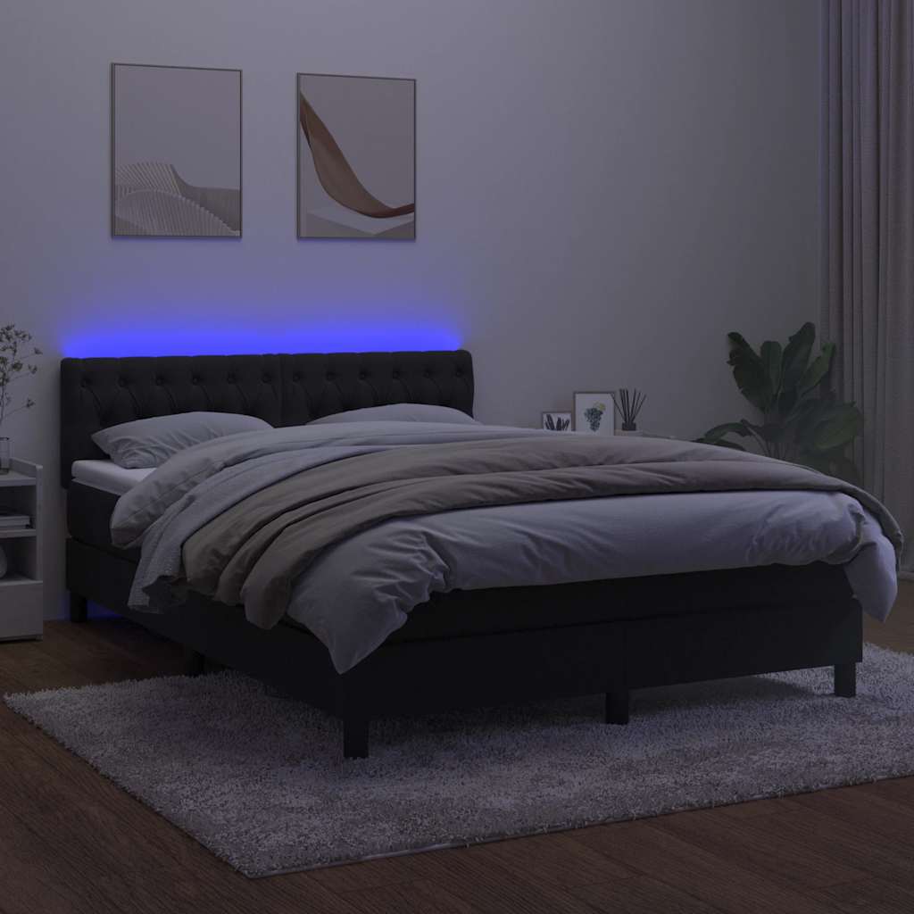 fekete bársony rugós és LED-es ágy matraccal 140x190 cm