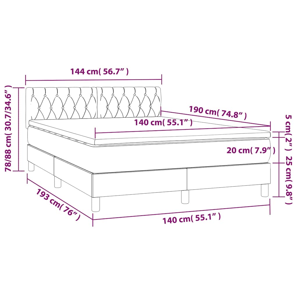 sötétzöld bársony rugós és LED-es ágy matraccal 140x190 cm