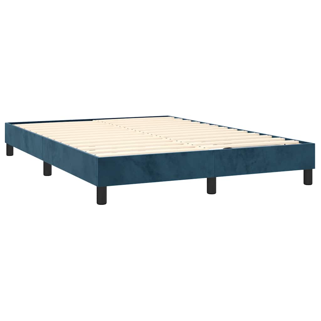 sötétkék bársony rugós és LED-es ágy matraccal 140x190 cm