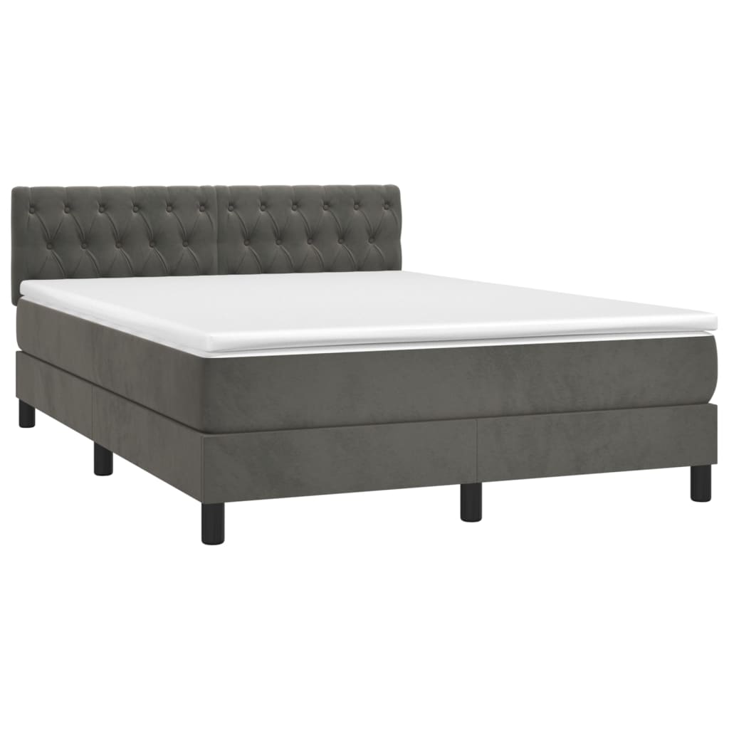 sötétszürke bársony rugós és LED-es ágy matraccal 140x200 cm