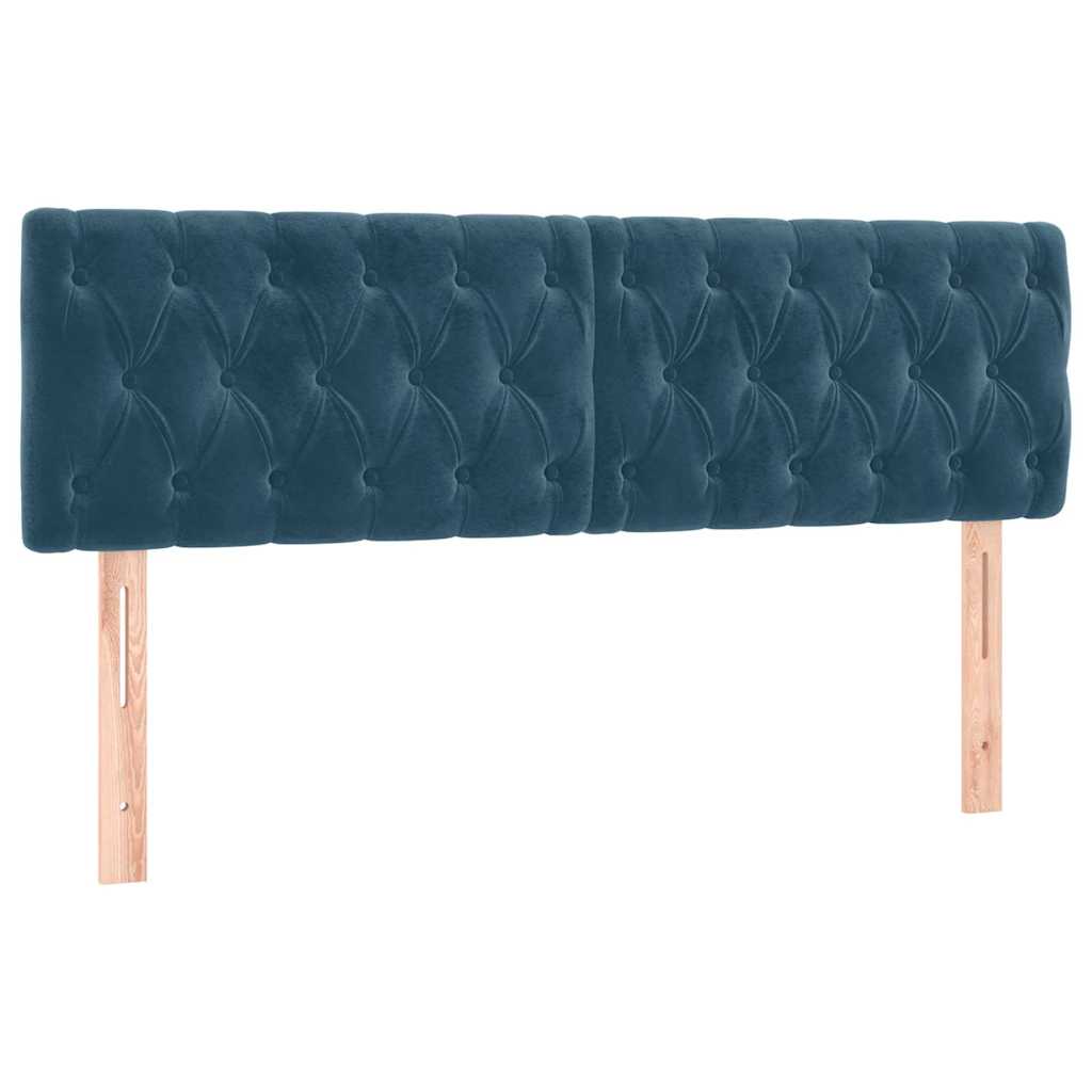 sötétkék bársony rugós és LED-es ágy matraccal 140x200 cm