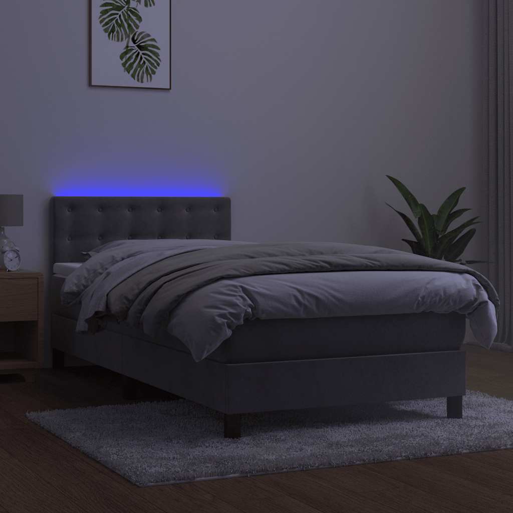 világosszürke bársony rugós és LED-es ágy matraccal 80 x 200 cm