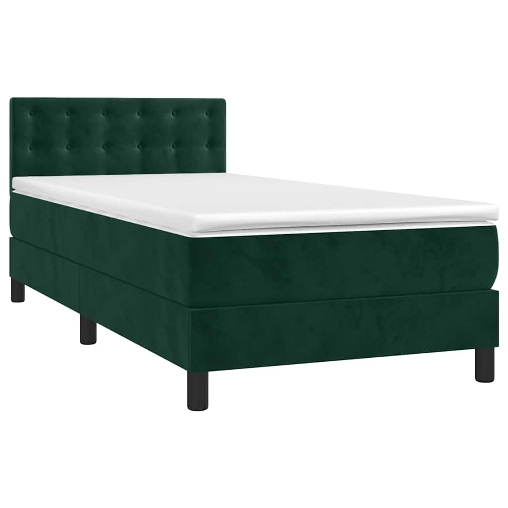 sötétzöld bársony rugós és LED-es ágy matraccal 80 x 200 cm