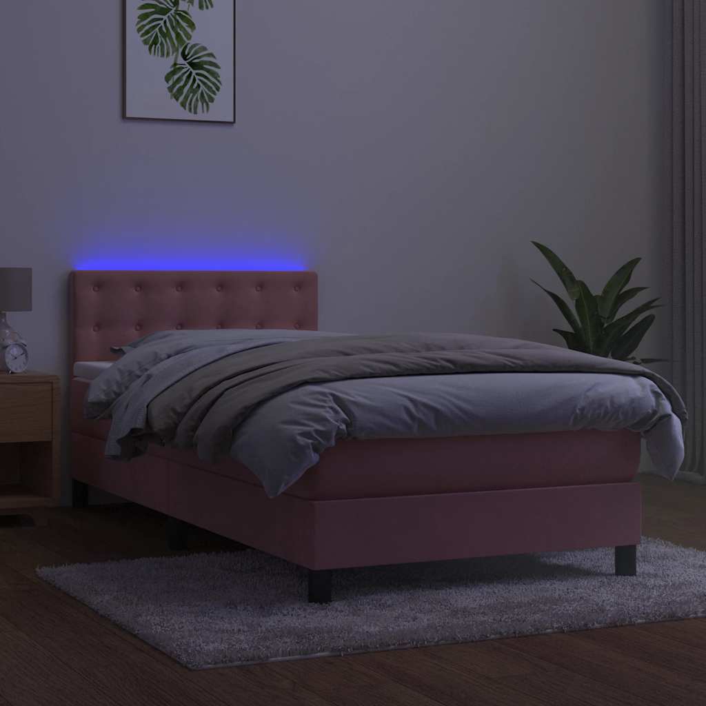 rózsaszín bársony rugós és LED-es ágy matraccal 80 x 200 cm