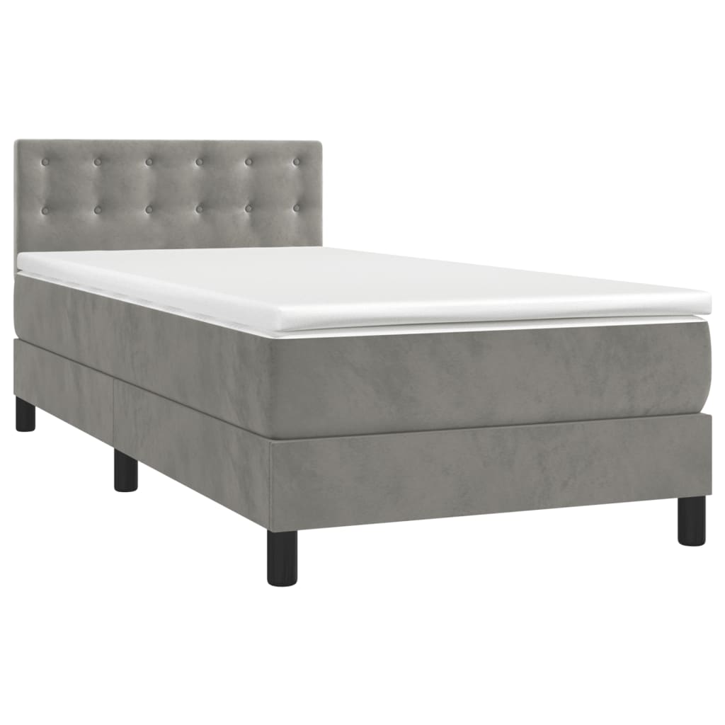 világosszürke bársony rugós és LED-es ágy matraccal 90x190 cm