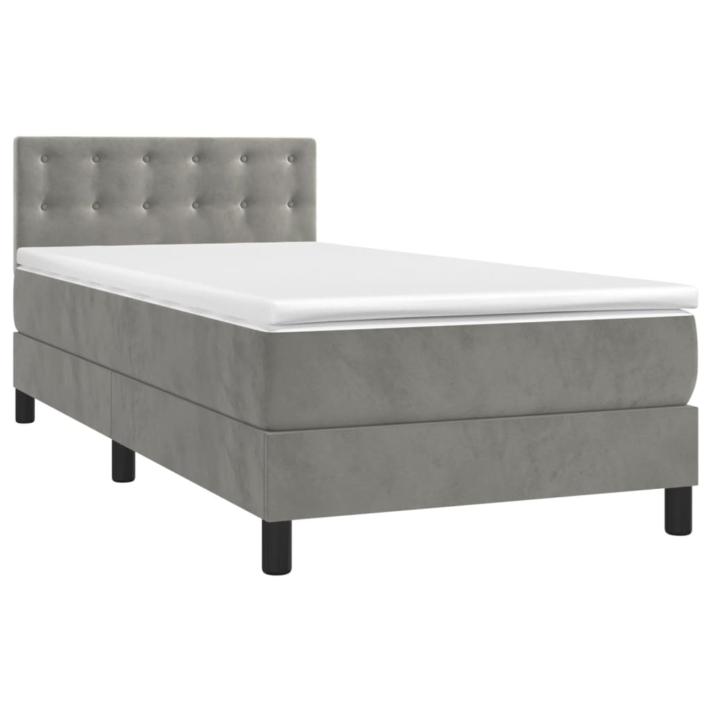 világosszürke bársony rugós és LED-es ágy matraccal 90x200 cm