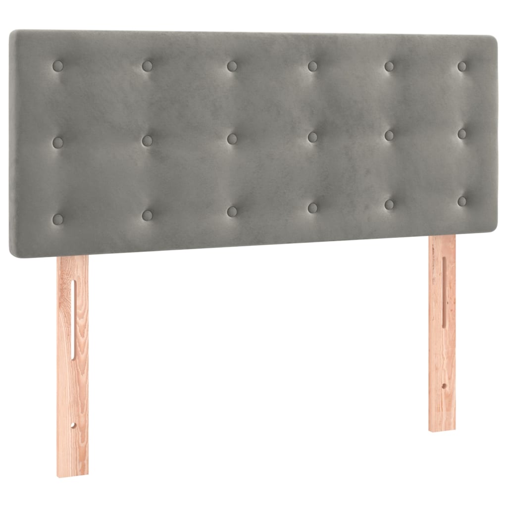 világosszürke bársony rugós és LED-es ágy matraccal 100x200 cm