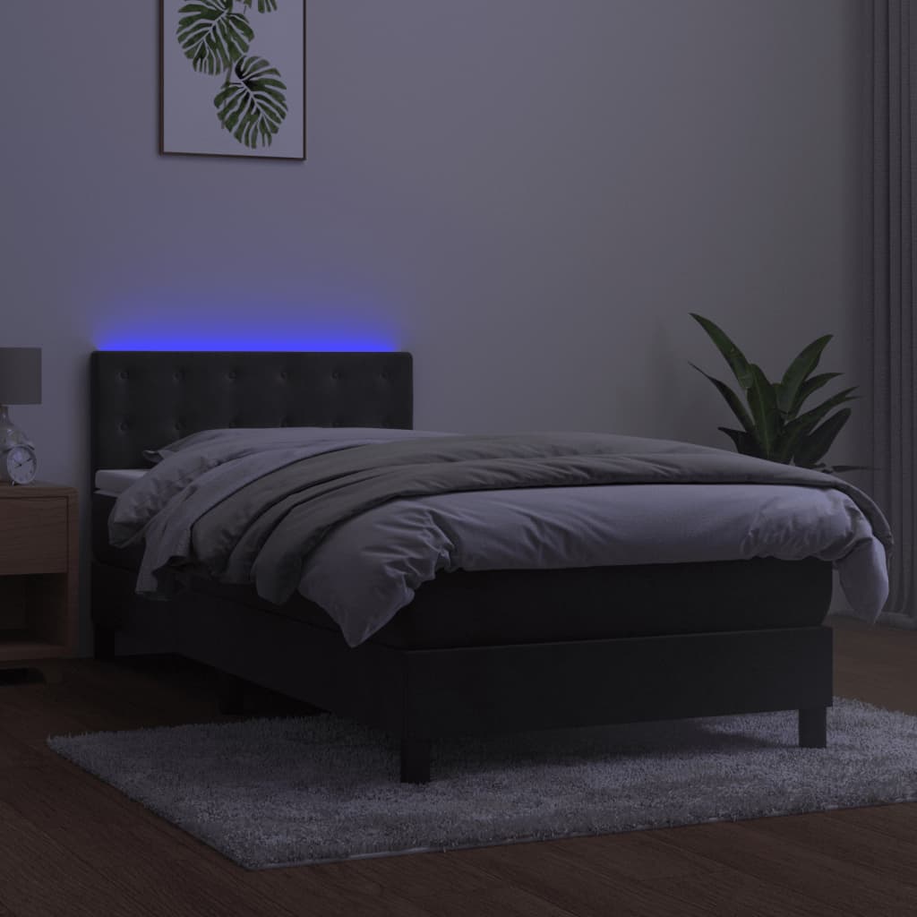 sötétszürke bársony rugós és LED-es ágy matraccal 100x200 cm