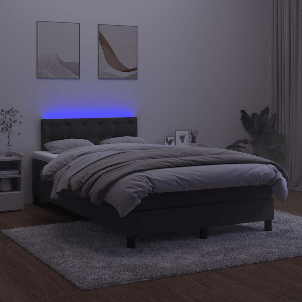 fekete bársony rugós és LED-es ágy matraccal 120x200 cm