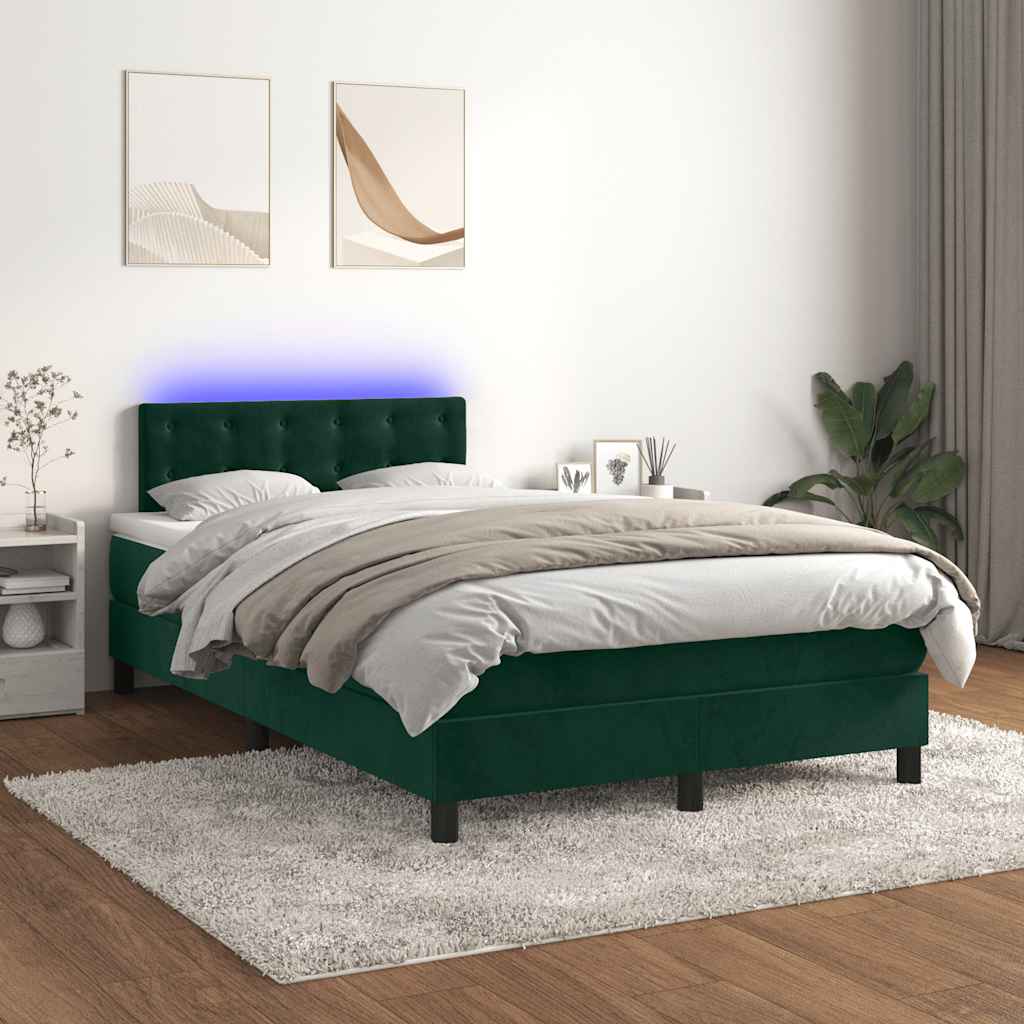 sötétzöld bársony rugós és LED-es ágy matraccal 120x200 cm