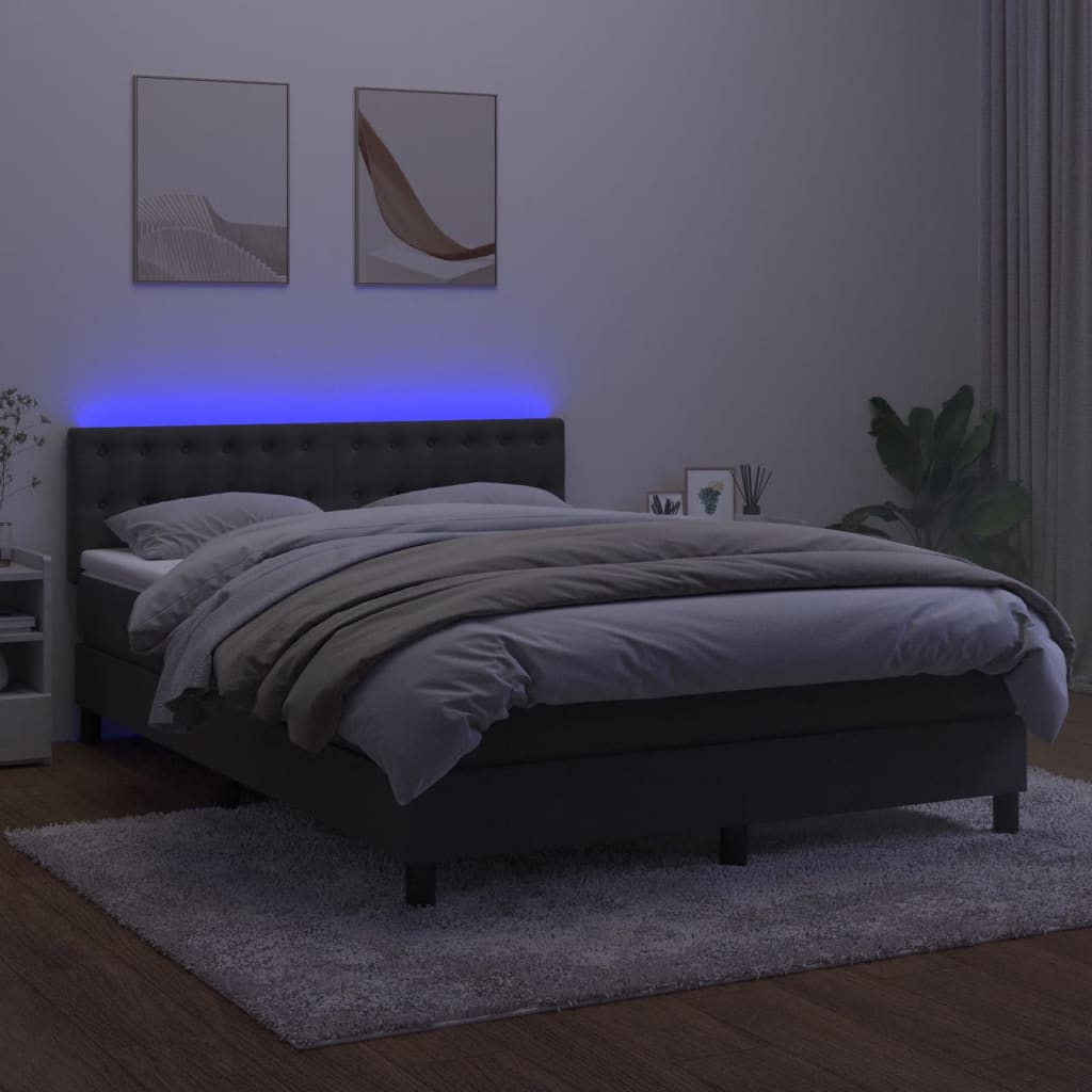 sötétszürke bársony rugós és LED-es ágy matraccal 140x190 cm