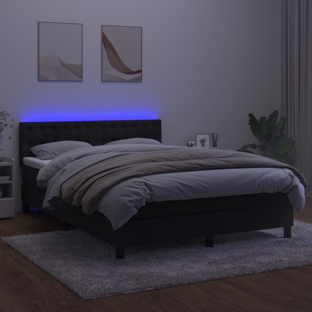 fekete bársony rugós és LED-es ágy matraccal 140x190 cm