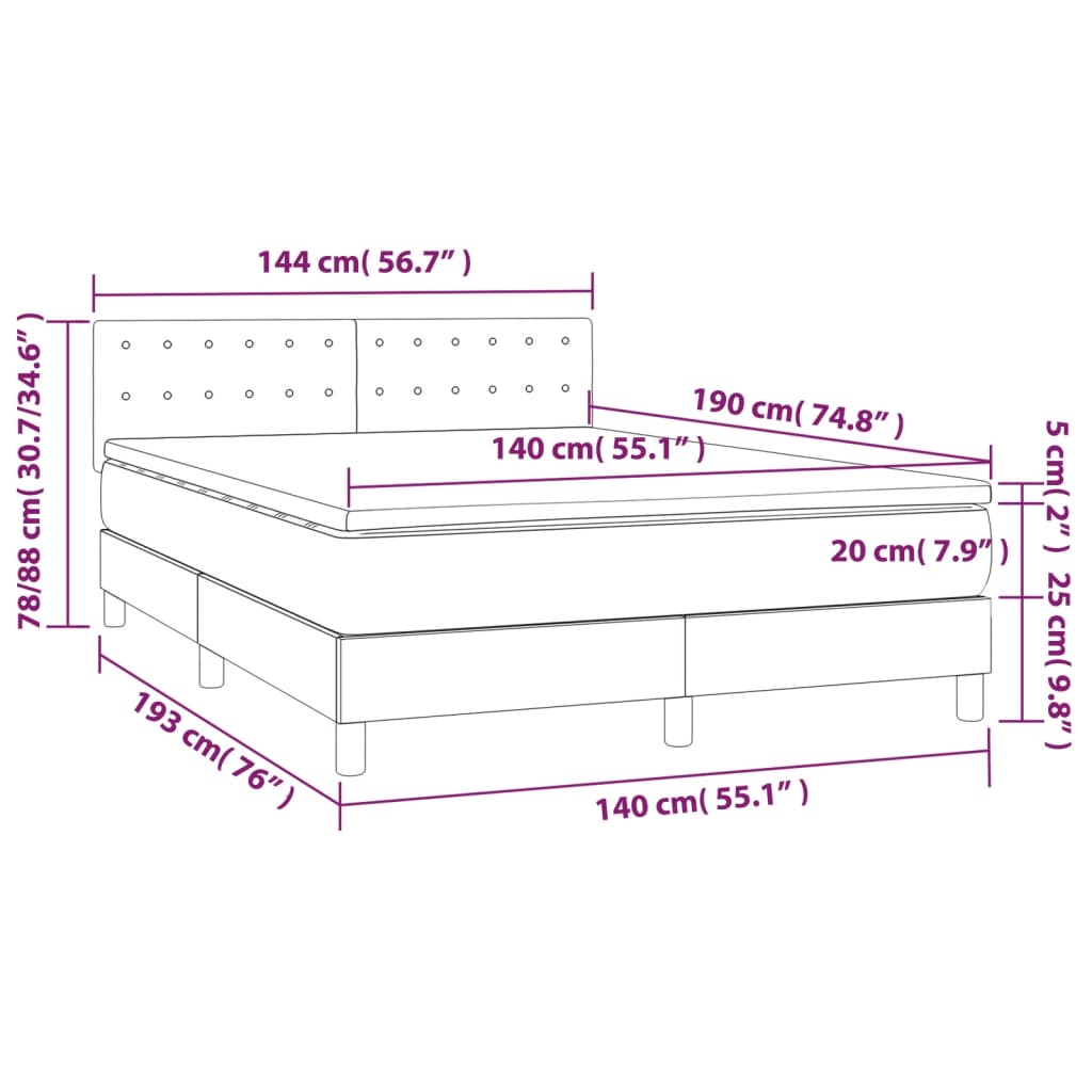 fekete bársony rugós és LED-es ágy matraccal 140x190 cm