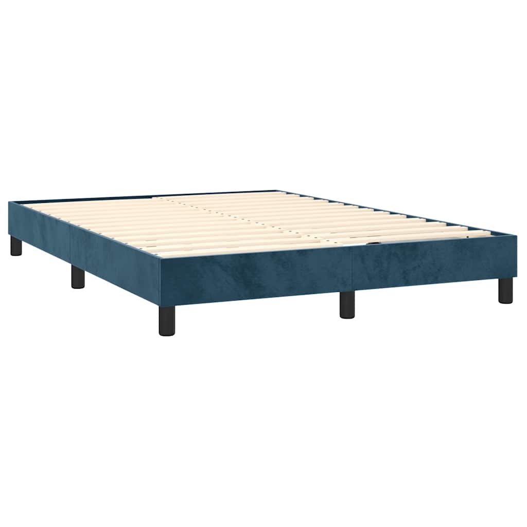 sötétkék bársony rugós és LED-es ágy matraccal 140x190 cm