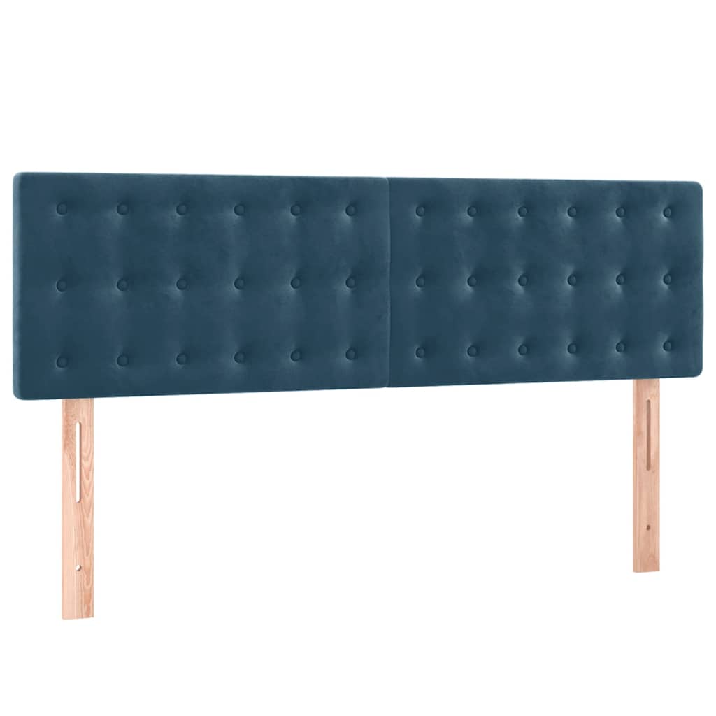 sötétkék bársony rugós és LED-es ágy matraccal 140x190 cm