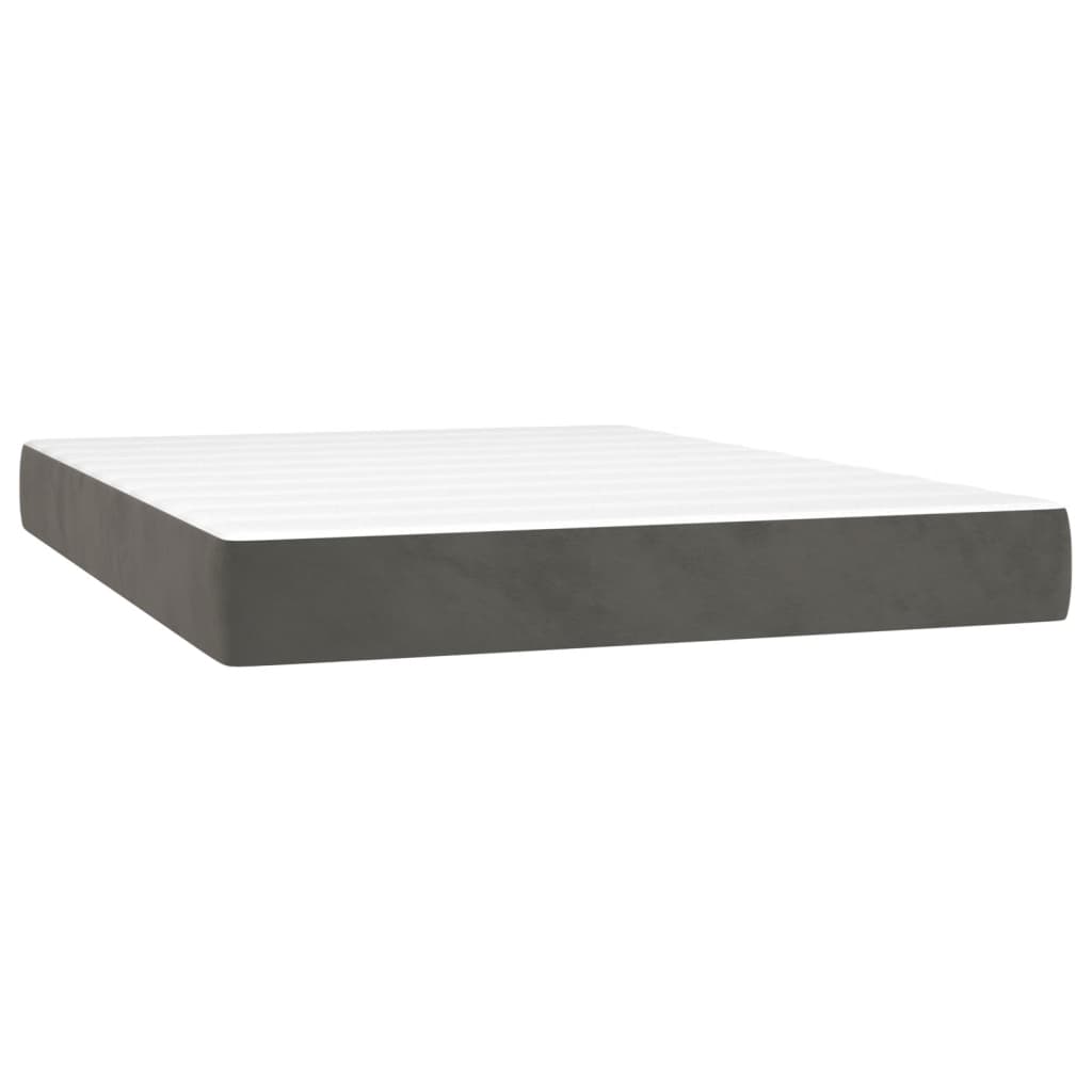 sötétszürke bársony rugós és LED-es ágy matraccal 140x200 cm