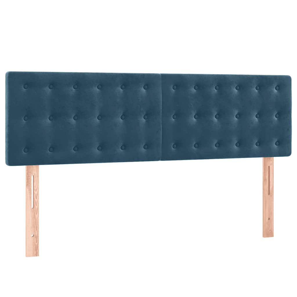sötétkék bársony rugós és LED-es ágy matraccal 140x200 cm