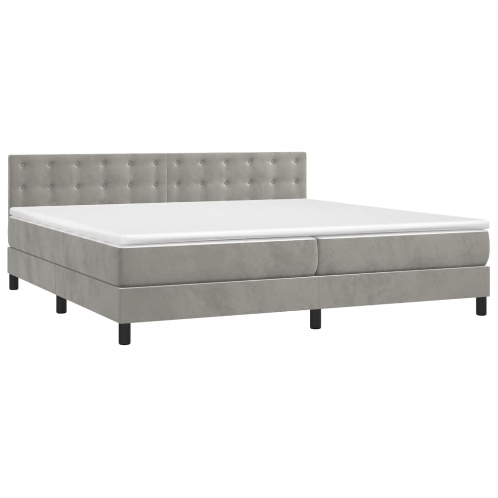 világosszürke bársony rugós és LED-es ágy matraccal 200x200 cm