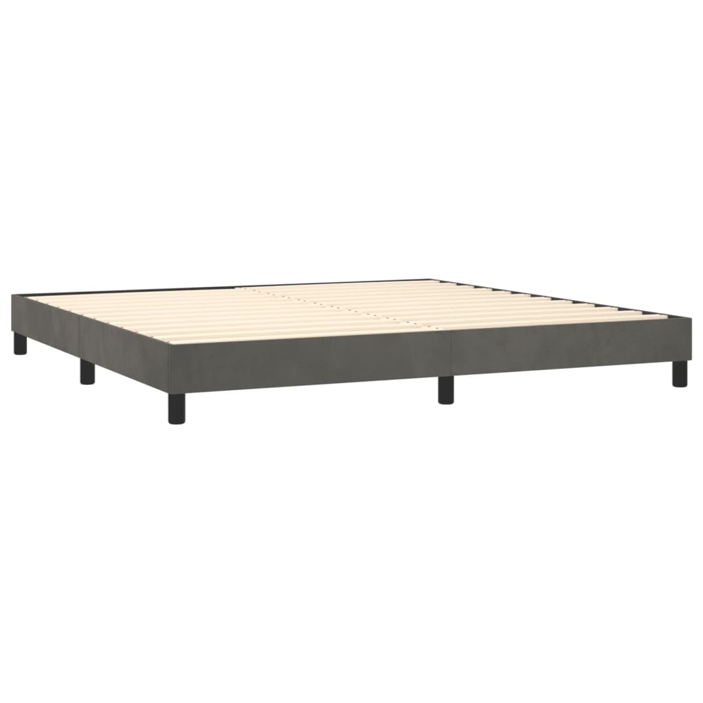 sötétszürke bársony rugós és LED-es ágy matraccal 200x200 cm