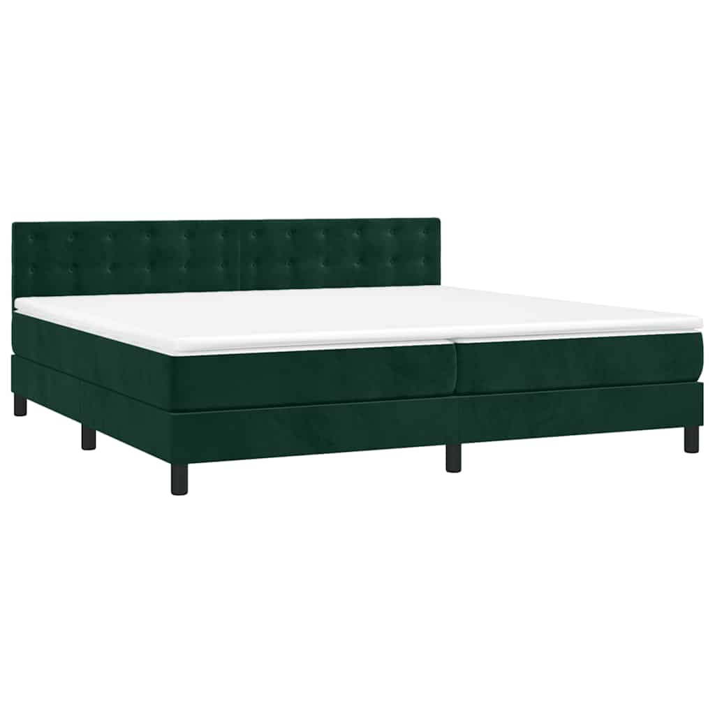 sötétzöld bársony rugós és LED-es ágy matraccal 200x200 cm