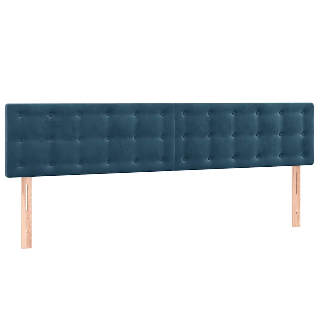 sötétkék bársony rugós és LED-es ágy matraccal 200x200 cm