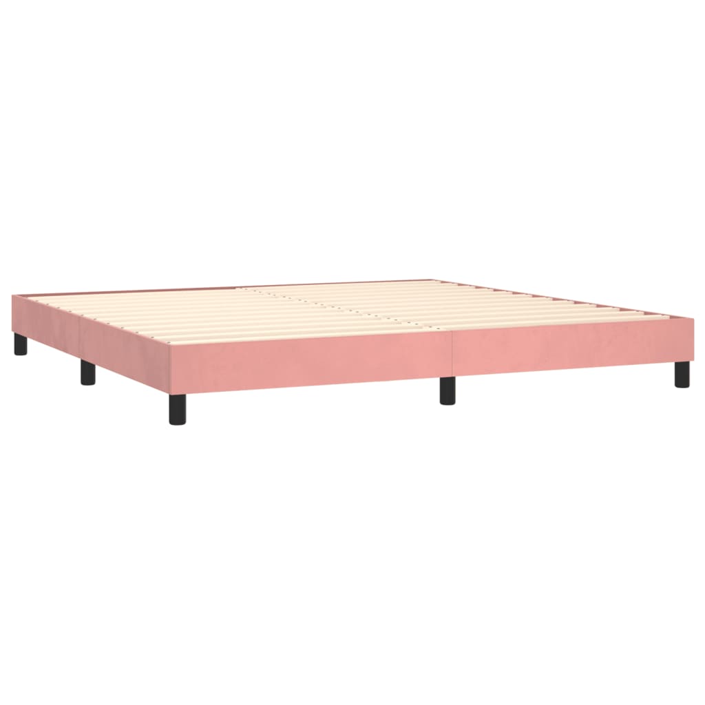 rózsaszín bársony rugós és LED-es ágy matraccal 200x200 cm