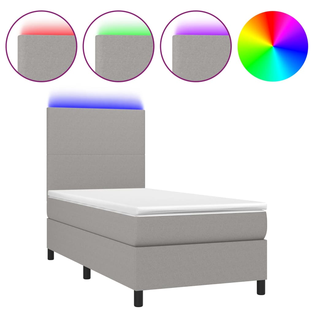 világosszürke szövet rugós és LED-es ágy matraccal 80 x 200 cm