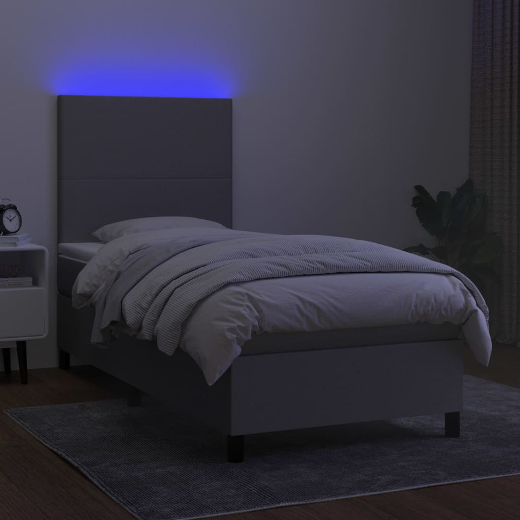 világosszürke szövet rugós és LED-es ágy matraccal 80 x 200 cm