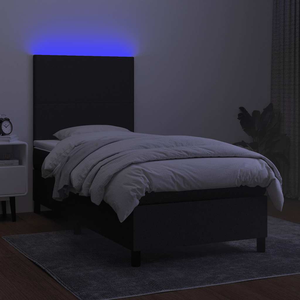fekete szövet rugós és LED-es ágy matraccal 90x190 cm