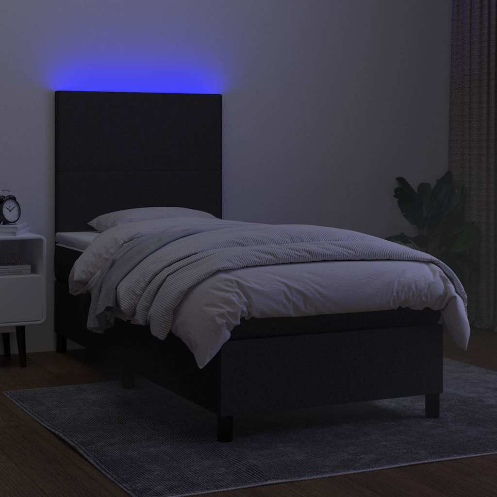 fekete szövet rugós és LED-es ágy matraccal 100x200 cm
