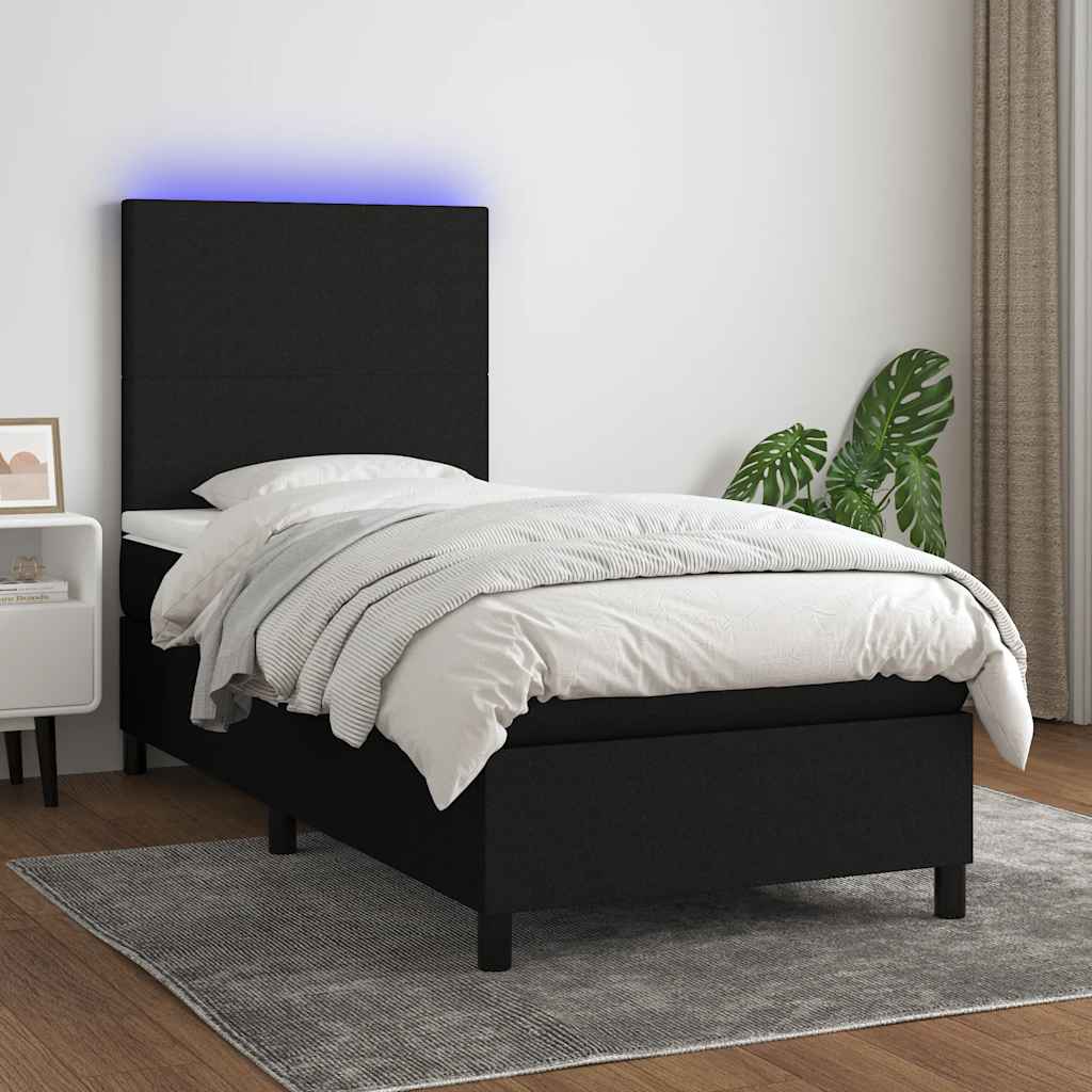 fekete szövet rugós és LED-es ágy matraccal 100x200 cm