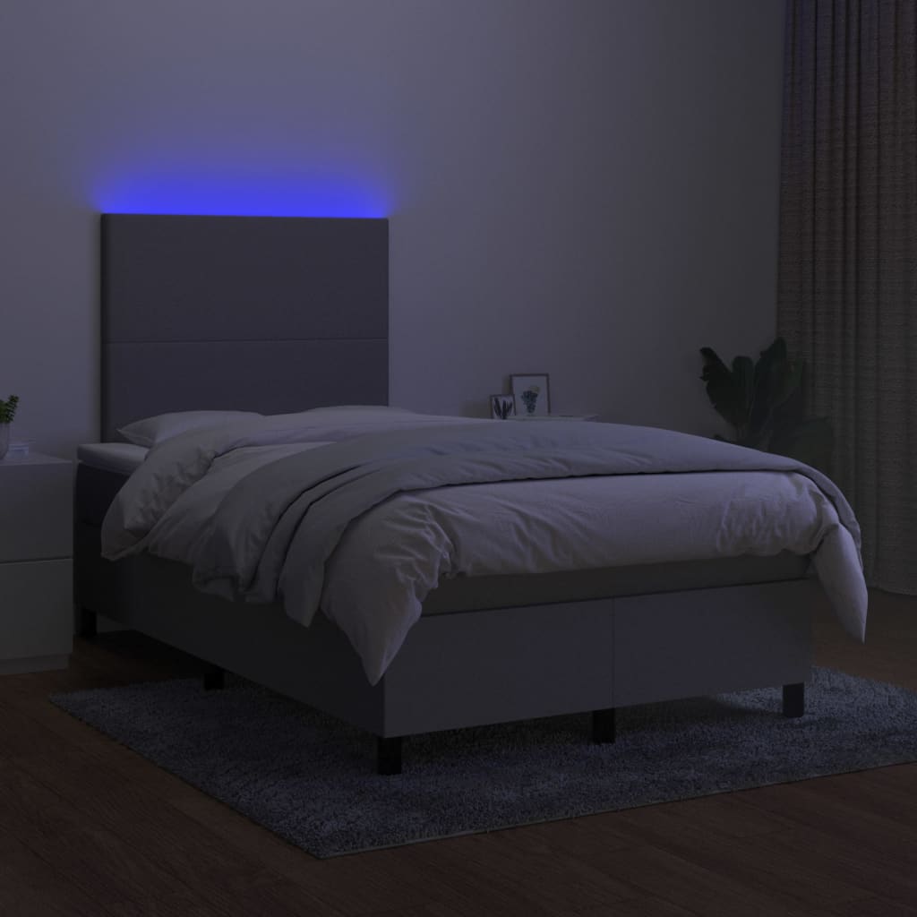 világosszürke szövet rugós és LED-es ágy matraccal 120 x 200 cm