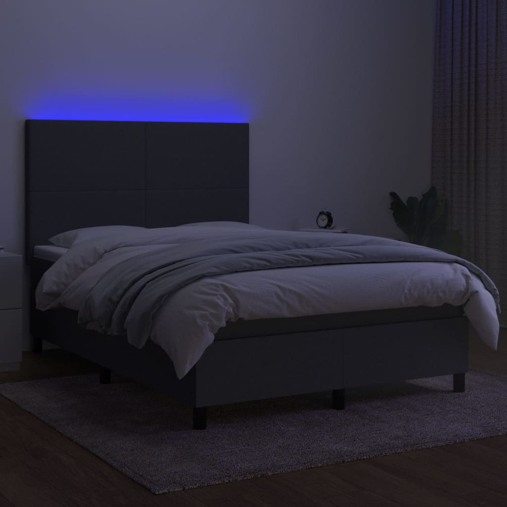 sötétszürke szövet rugós és LED-es ágy matraccal 140x190 cm