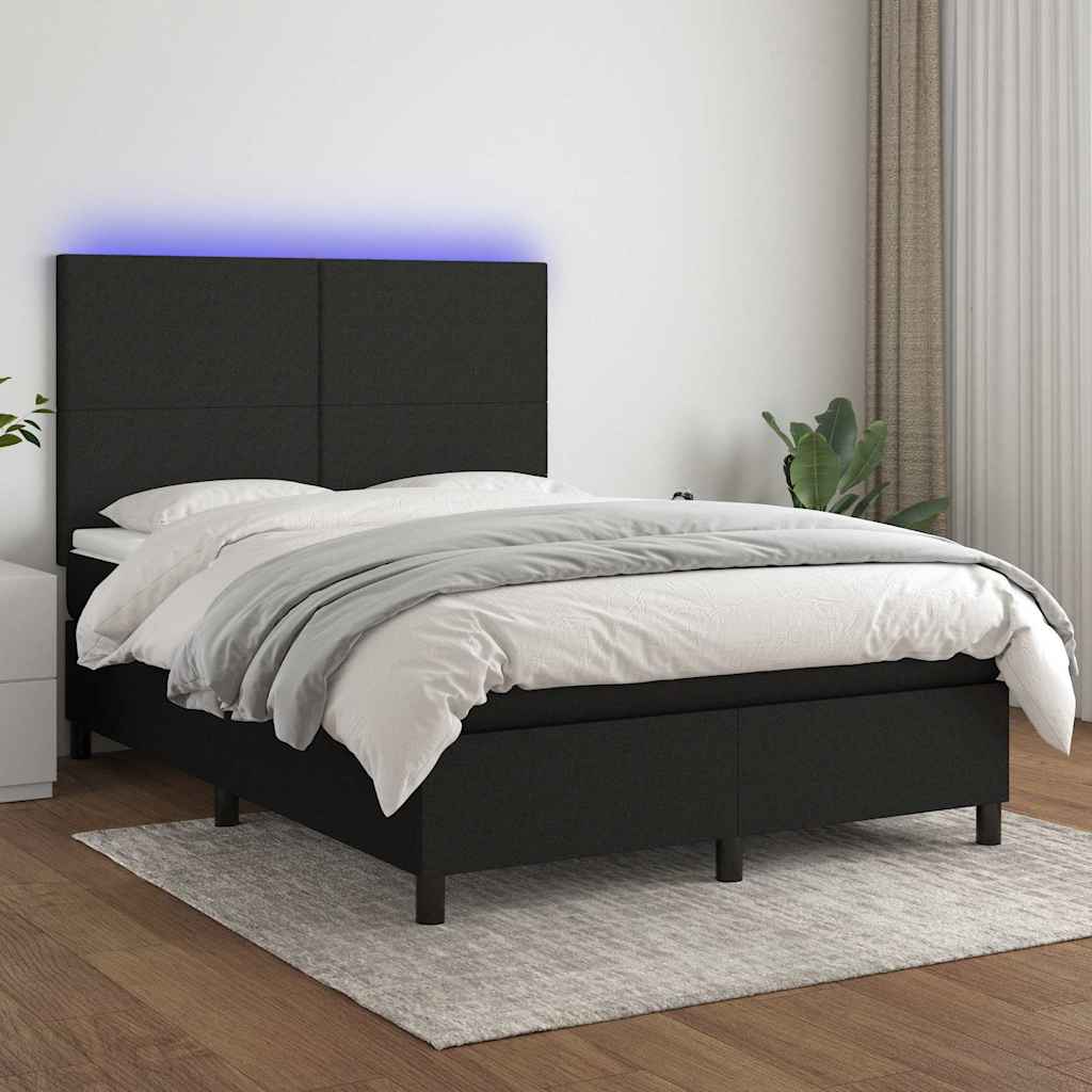 fekete szövet rugós és LED-es ágy matraccal 140x200 cm