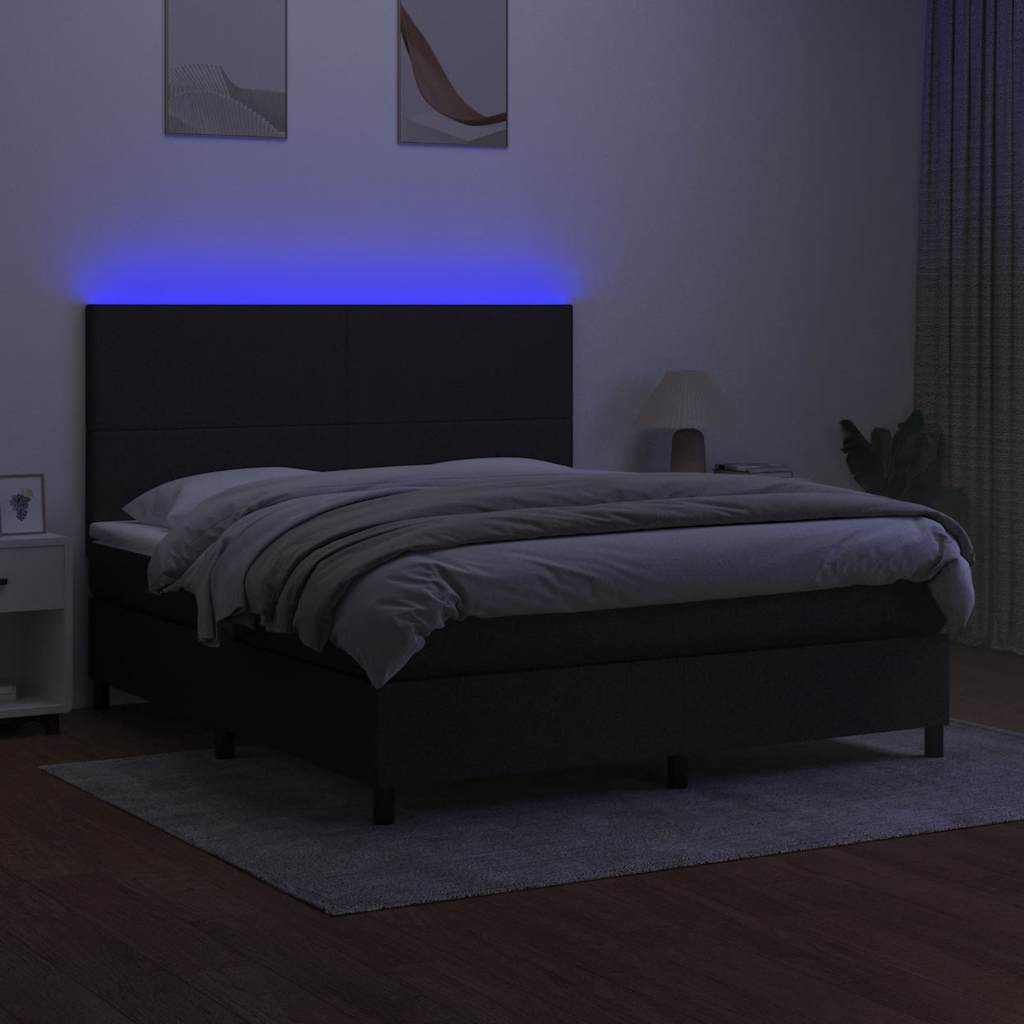 fekete szövet rugós és LED-es ágy matraccal 160x200 cm