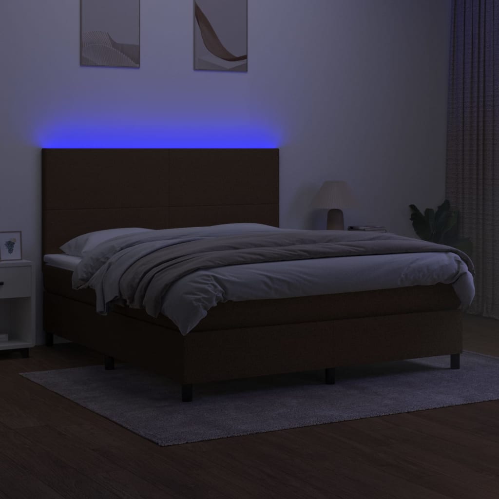 barna szövet rugós és LED-es ágy matraccal 160x200 cm