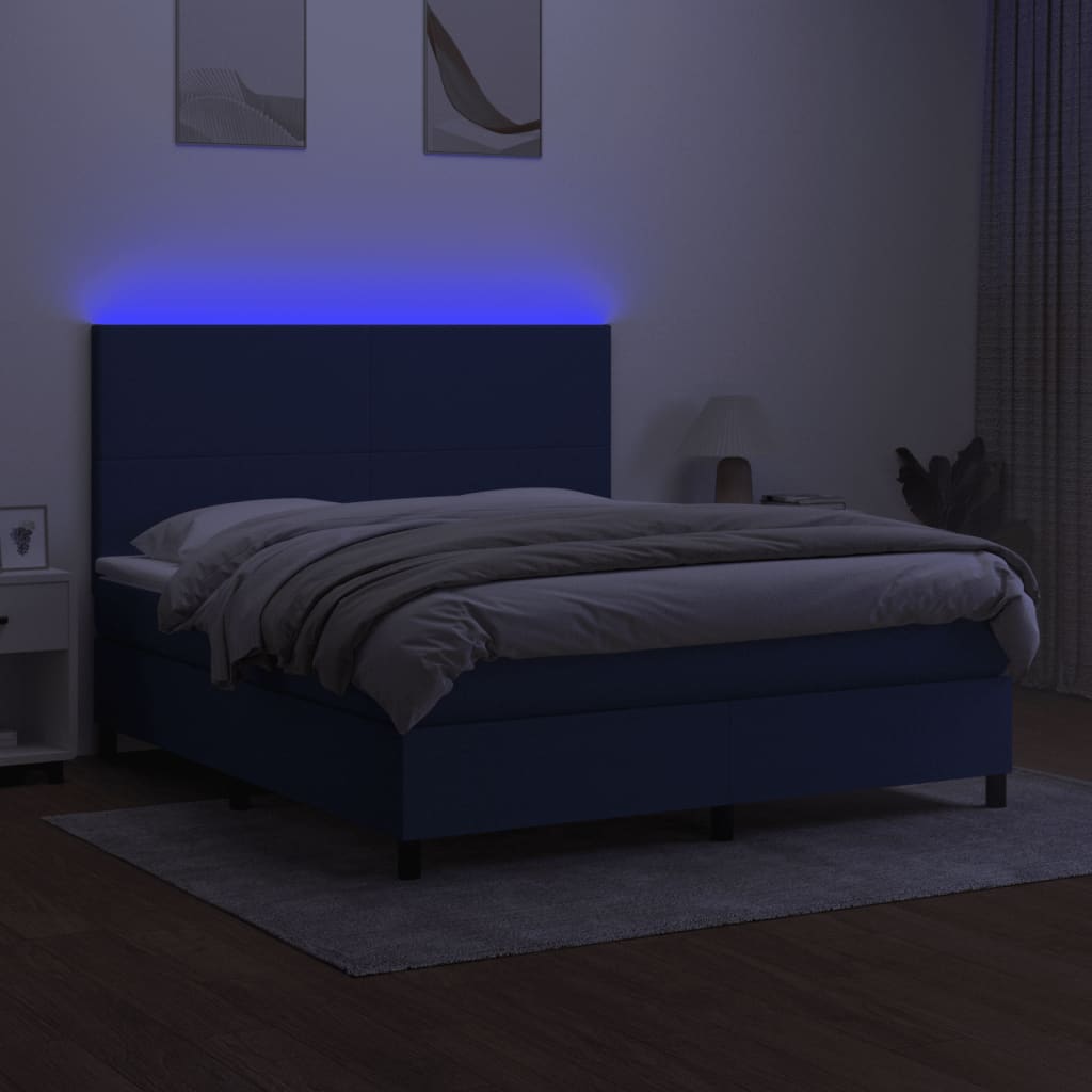kék szövet rugós és LED-es ágy matraccal 160x200 cm