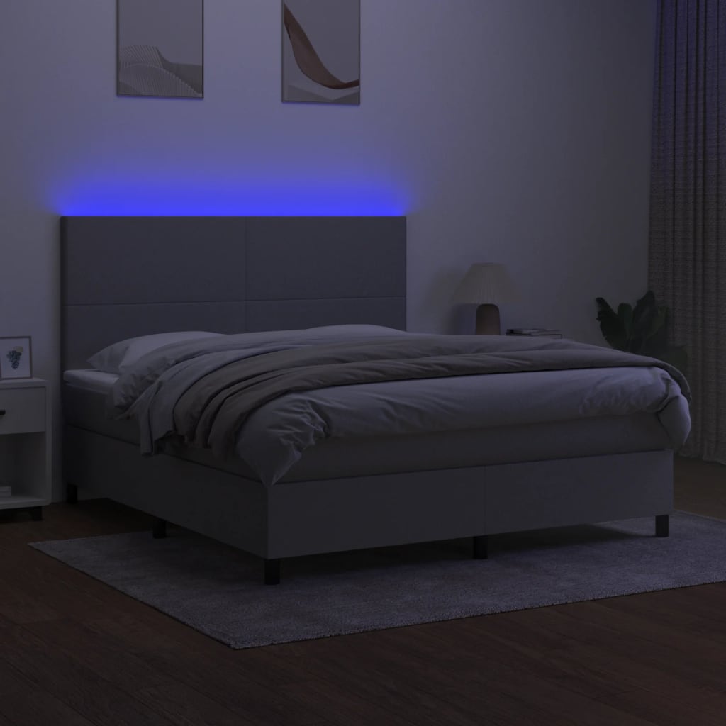 világosszürke szövet rugós és LED-es ágy matraccal 160x200 cm
