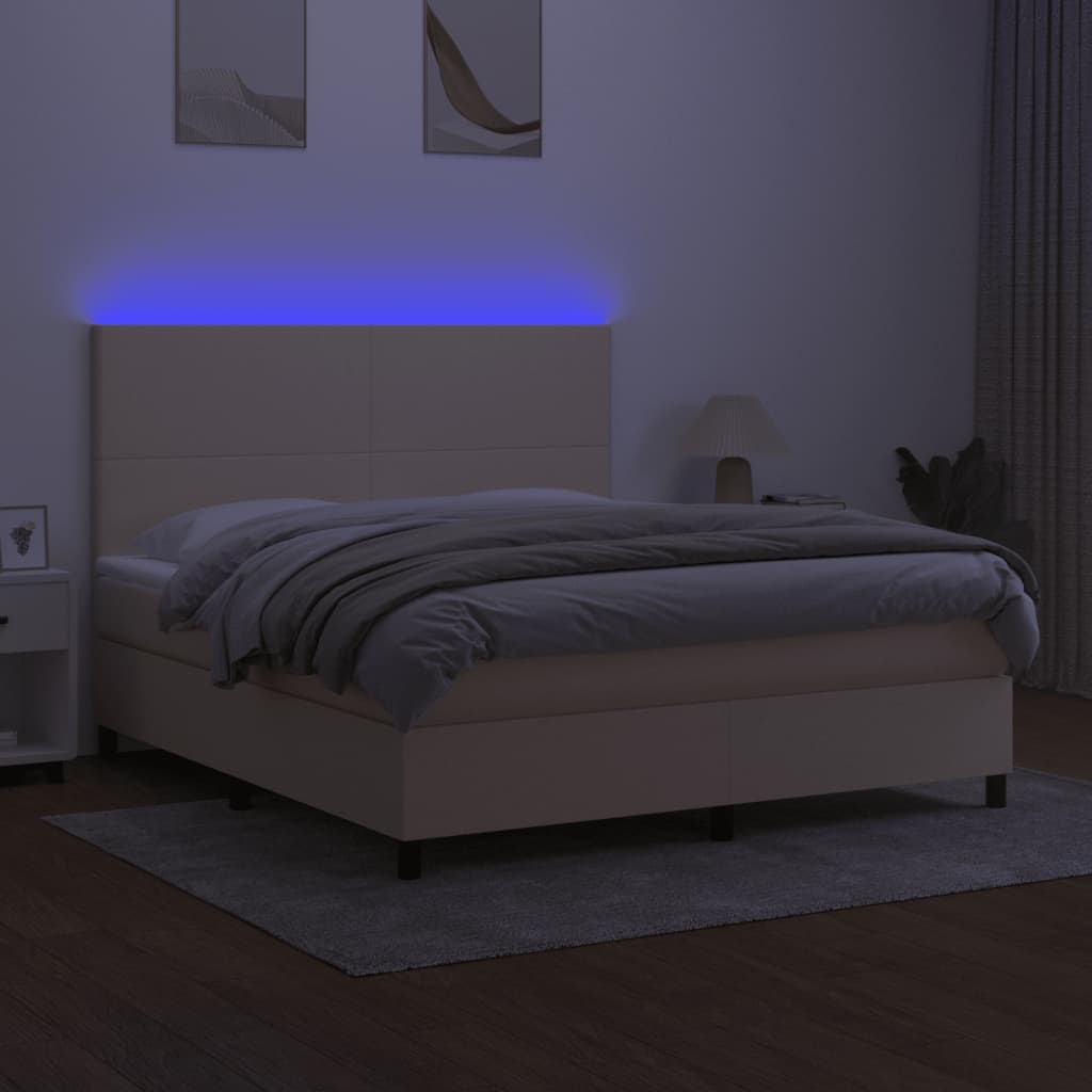 krémszínű szövet rugós és LED-es ágy matraccal 180 x 200 cm