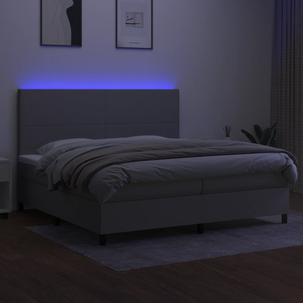 világosszürke szövet rugós és LED-es ágy matraccal 200x200 cm