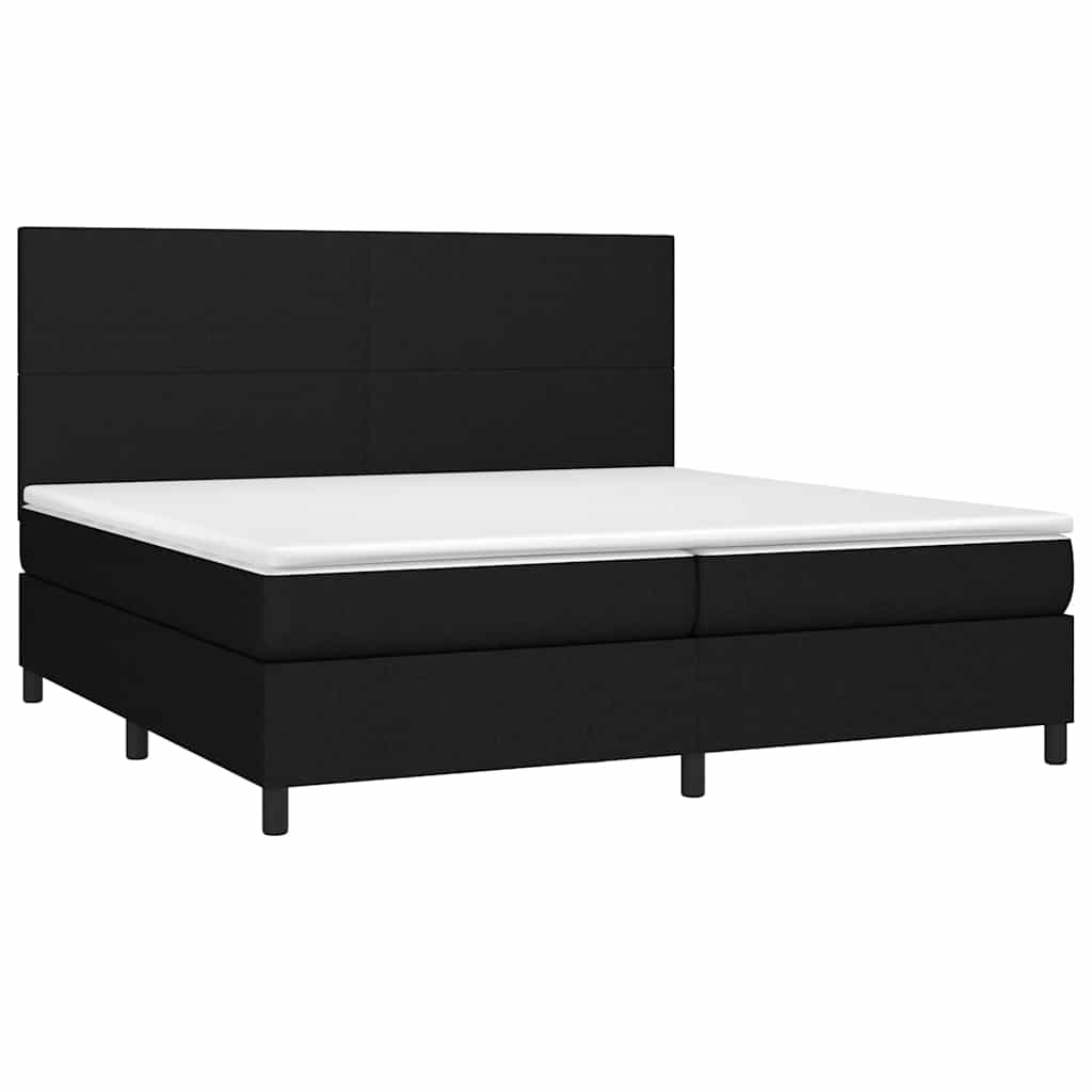 fekete szövet rugós és LED-es ágy matraccal 200x200 cm
