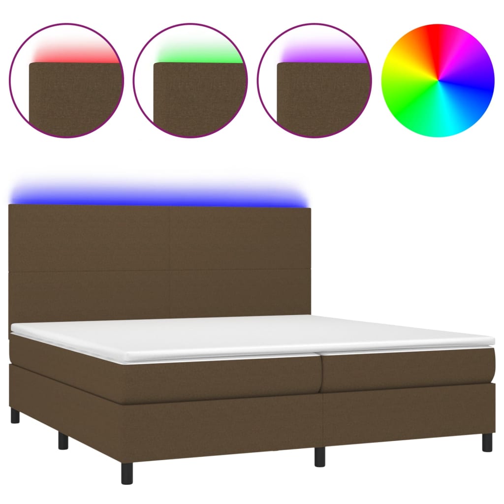 barna szövet rugós és LED-es ágy matraccal 200x200 cm