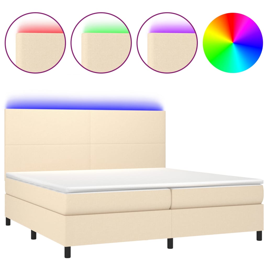 krémszínű szövet rugós és LED-es ágy matraccal 200 x 200 cm