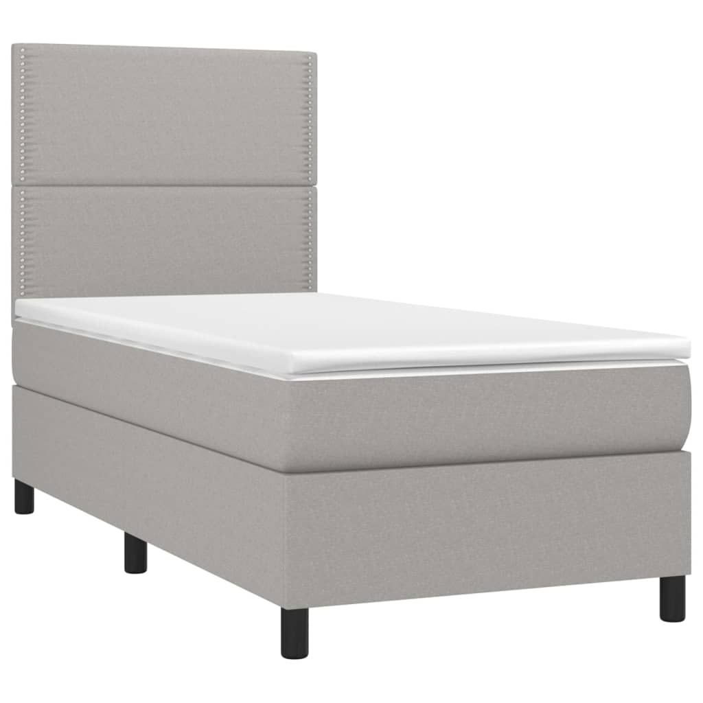 világosszürke szövet rugós és LED-es ágy matraccal 90x190 cm